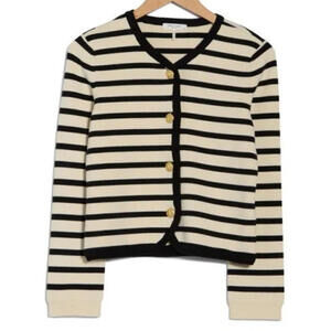 NEW, Rag & Bone Black/Cream Dee Striped Cardigan Size L #S7463